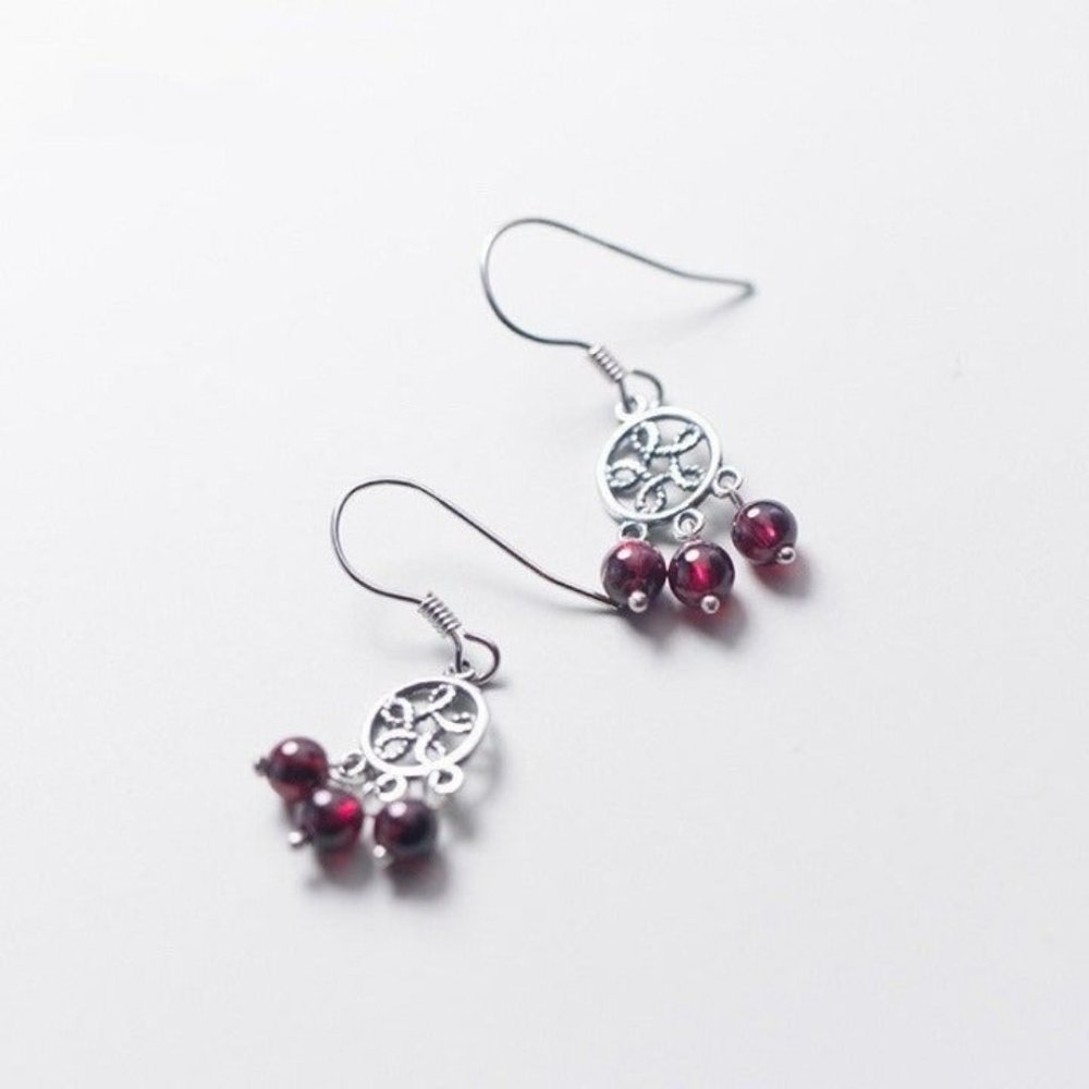 Silver Drop-Vintage-Dangle Earrings-Solid 925 Silver-EOS008